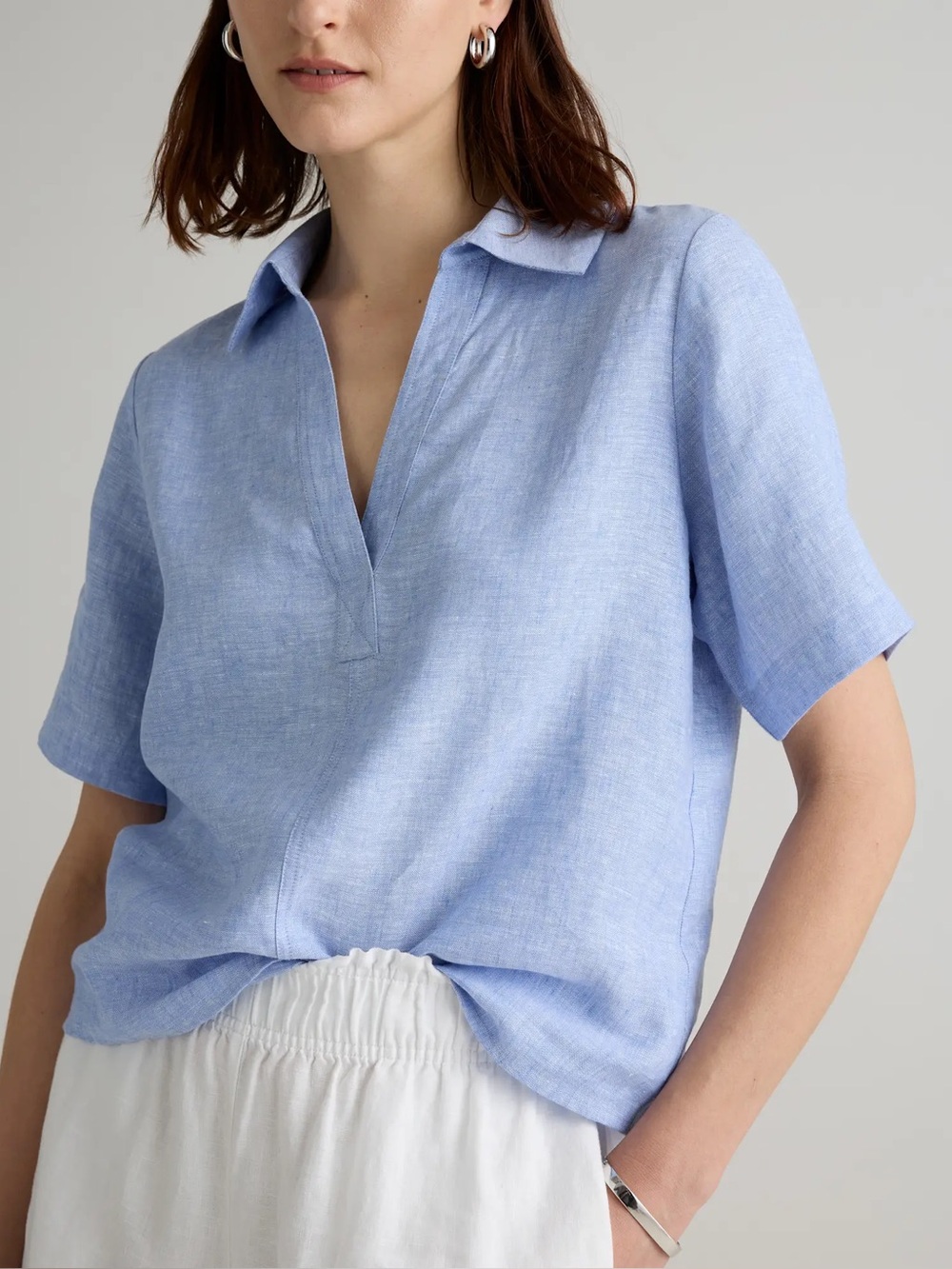 Quince 100% European Linen Short Sleeve Popover Top Medium